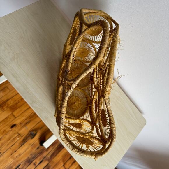 Yellow Straw Sunburst Raffia Open Woven Tote Bag - Picture 5 of 6